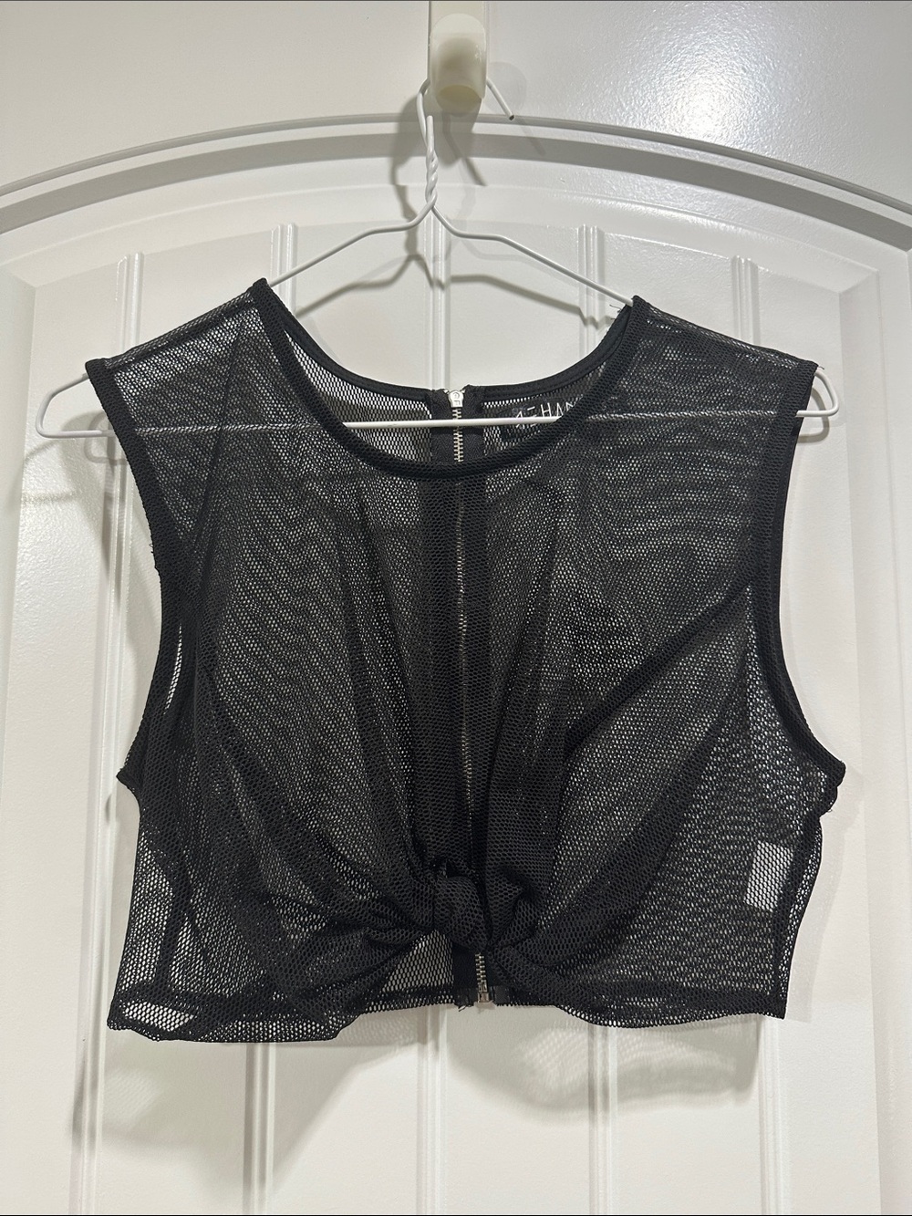 Black Mesh Front Knot Crop Top